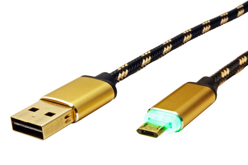 Roline GOLD USB 2.0 kabel, oboustranný USB A(M) - oboustranný microUSB B(M), 1m, QC2.0, sv