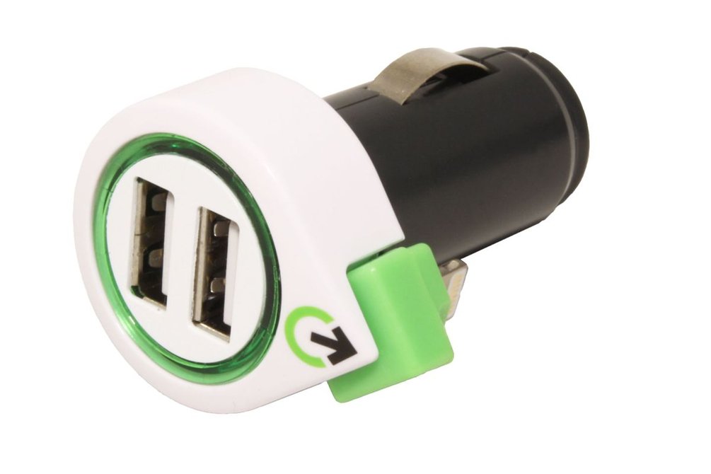 q2power Napájecí adaptér do auta (12-24V), 2x USB, 3,1A + svinovací kabel s lightning kone