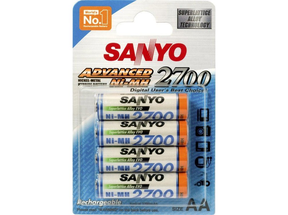 Batteries 4x AA blistr Sanyo 2700mAh rechargeable