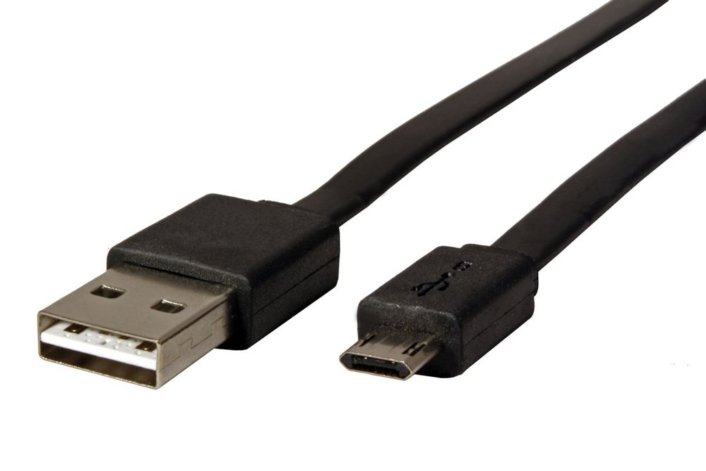 Roline USB 2.0 kabel, oboustranný USB A(M) - oboustranný micro USB B(M), 1m, plochý, černý
