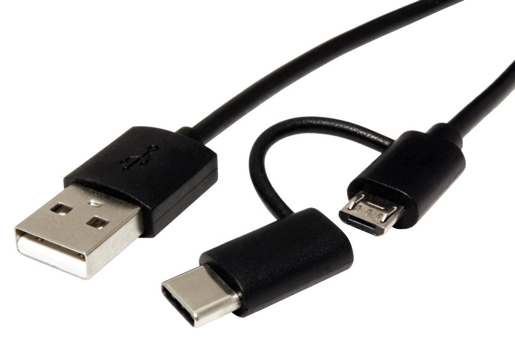 Roline USB 2.0 kabel USB A(M) - microUSB B(M) + USB C(M), 1m